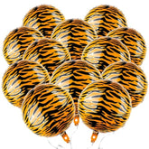 12 Pcs 18 Inch Tiger Print Aluminum Foil Balloons For Zoo Themed Jungle Safari Birthday Decorations (Animal Wildlife)