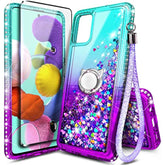 Ngb Case For Samsung Galaxy A71 5G With Tempered Glass Screen Protector (Not Fit A71 4G) Ring Holder/Wrist Strap, Girls Women Liquid Bling Sparkle Floating Glitter Cute Case (Aqua/Purple)