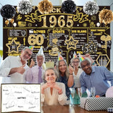60Th Birthday Decorations For Men Women,16Pcs Back In 1965 Party Banner Decorations,Including Vintage 1965 Backdrop,Cheers To 60 Years Banner,7 Hanging Swirl,1965 Poster Anniversary Card,6 Paper Poms
