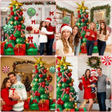 Christmas Tree Balloon Garland Arch Kit with Red Green Gold Balloons, Christmas Gold Starburst, Candy Cane Gift Box Foil Balloons for Winter Xmas Party Decorations