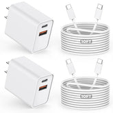 2 Pack 20W Dual Port USB C A Fast Charger with 10FT USB C to C Cable for iPhone