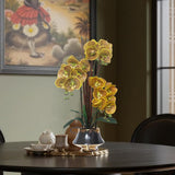 Orchids Artificial Flowers Real Touch Fake Flower In Ceramic Pot 20" Yellow Spots Faux Orchid Plant Lifelike Silk Phalaenopsis For Centerpiece Hotel Home Indoor Decor