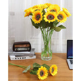 Artificial Sunflower Flowers Long Stem Silk Fake Large Sunflowers Decoration For Outdoor Home Wedding Baby Shower Birthday Party Single Bulk Yellow Decor 6Pcs (Dark Center)