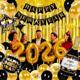 2026 New Year Decoration Set Number Balloons Banner Champagne Backdrop