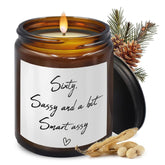 60Th Birthday Gifts For Women Men, Sixty Sassy And A Bit Smart Assy, 60Th Birthday Gift Ideas, 60Th Birthday Gift Ideas For Him Her Mom Dad Wife Husband Friends, Cedar Scented Candles, 8 Oz