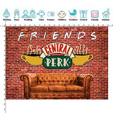 7x5ft Central Perk Friends Party Backdrop Red Brick Wall Retro Pub Sofa and Coffee Photography Background for Adult Birthday Ball Decorations Portraits Photoshoot SK6247B
