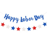 Happy Labor Day Banner, Red White Blue Glitter Star Sign