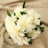 10 Heads Dahlia Fake Flowers Artificial Dahlia Flowers Faux Flowers For Home Wedding Party Office Supplies (White)