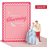 Valentines Day Card For Her, Him - 3D Disney Pop-Up Nesting Card - Disney Princesses - 4 Cards - 5" X 7" - Blank Notecard & Envelope Included