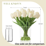 20 Pcs White Tulips Artificial Flowers In Vase, Fake Flowers In Glass Vase, Real Touch Fake Tulips Artificial Flowers In Vase With Faux Water For Home Decoration, Dining Table