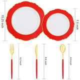 30Guest Red 4Th Of July Plates - Gold Plastic Silverware With Red Handle - Christmas Plates Disposable- Baroque Plastic Dinnerware For 4Th Of July