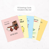 Boxed Set Of 10 Funny, Cute Notecards For All Occasions, Assorted Anniversary Birthday Card For Her Him / Husband Boyfriend / Girlfriend Wife Kawaii Vday Greeting Card