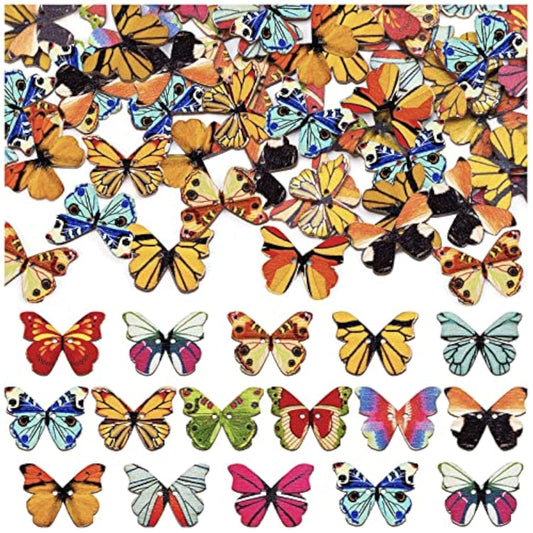 200Pcs Wooden Buttons For Crafts, Diy Wood Butterfly Animal Buttons Fo