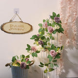 6Ft Artificial Flower String Lights Battery Operated Rose Floral Garland With 20 Led Fairy Lights,Silk Hanging Pink Rose Flower Vines For Wedding Party Garden Home Table Wall Decor (Purple)