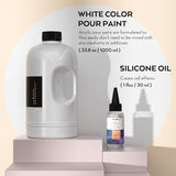 Titanium White Color Acrylic Pour Paint, 33.8 Ounce Pre-Mixed Pouring Paint Supplies With Silicone Pour Oil & Gloves For Canvas, Rock, Wood Cell Creation Flow Diy Art Painting, Ready To Pour