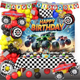 Monster Huge Truck Birthday Party Decorations Kit Including Truck Backdrop, Balloon Garland, Tablecloth, Cake Topper