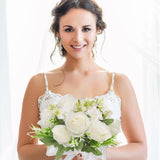 Wedding Bouquets For Bride Bridesmaid Bouquet Champagne White Artificial Roses Flowers For Wedding Valentine'S Day Church Home Decoration (White)…