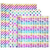 3 Rolls Birthday Wrapping Paper, 17"x120" Each, Colorful Foil Gift Wrap