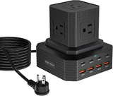 100W 13-in-1 USB-C Power Strip Surge Protector 5 AC Outlets 8 USB Ports 6.6FT Cord