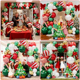 161pcs Christmas Balloon Garland Arch Kit with Red Green Pearl White Gold Metallic Green Balloons Candy Cane Xmas Tree Balloons Gold Star Balloon for Xmas Party Decorations