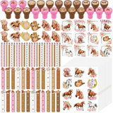 168 Pcs Cowgirl Party Favors Set Horse Pencils Notepads Stampers Rulers Erasers Stickers Bags Horse Cowgirl Theme Pink Stationery Supplies Kit For School Classroom Prizes Birthday Gift