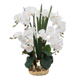 Artificial Orchid Flower Real Touch Faux Orchids In Ceramic Vase Large 22.9'' Fake Flowers White Phalaenopsis Floral For Home Indoor Decor