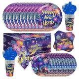 109-Piece Colorful Firework New Year 2026 Tableware Set Serves 12 Plates Napkins Cups Cutlery