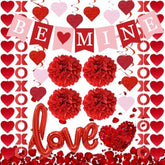 Red Valentine'S Day Decoration Set, Be Mine Banner, Love Heart Xo Garlands, Rose Petals, Hanging Swirls, Foil Love Balloons For Party Home Classroom Wedding Bedroom Office