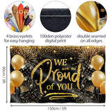 We are so Proud of You Banner - Congratulations Banner - Graduation Decorations for Prom - You Did It - Well Done - 5ft x 3ft (Black & Gold)