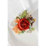 Burnt Orange Silk Flower Wrist Corsages, Set Of 6, For Weddings, Bridal Showers, Parties