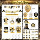 2026 Black Gold New Year Kit with Banner, Cake Toppers, Swirls, and Photo Props