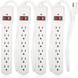 6 Outlet Surge Protector Power Strip 4 Pack 300 Joules with On Off Switch for Home Office