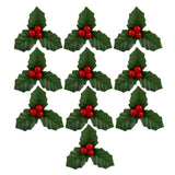 10Pcs Christmas Holly Berries Faux Berry Flowers With Leaves Xmas Berry Picks Wreath Branches Christmas Vase Fillers, Artificial Flowers