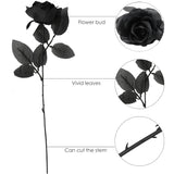 10Pcs Black Roses Artificial Flowers With Stems, Faux Silk Flowers Bridal Gothic Wedding Bouquet, Realistic Blossom Flora For Home, Office, Hotel Decorations