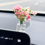 Set Of 4 Cute Mini Rose Flower Vase Car Dashboard Decorations Self-Adhesive Mini Vase With Artificial Flowers Ornaments Car Interior Accessories,Jasmine+Cherry Blossom+Rose+Lavender