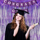 Purple Tinsel Foil Fringe Curtains - 2Pcs 3.2X8.2Ft Party Streamers Backdrop For Valentines/Hunters/Girl/Women/Birthday/Mermaid/Bridal Shower/Bachelorette/Anniversary/Engagement Decorations