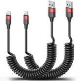 2 Pack Coiled USB to Lightning Cable Retractable iPhone Charger Cord MFi Certified
