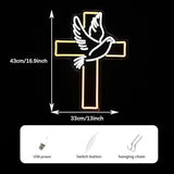 Cross Neon Sign Dimmable LED Easter Cross & Dove USB Wall Light for Home Wedding Decor