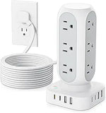 Tower Power Strip 12 Outlets 8 USB Ports 4 USB C 40W Fast Charging 10FT Flat Plug Extension Cord