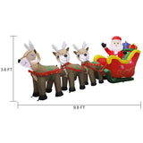 9.5 Ft Christmas Inflatable Santa Claus On Sleigh Pulled By Three Reindeers With Gift Boxes, Blow Up Lighted Yard Decor