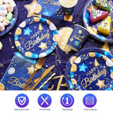 176Pc Navy Blue Gold Birthday Tableware Set Plates Napkins Cups Utensils for 25 Guests