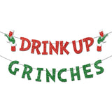 Drink Up Banner, Glittery Christmas Decorations Banners Winter Holiday Garland Photo Props Banner For Party Home Decorations