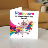 Nanny Birthday Card - Awesome Nannycorn - Happy Birthday Card For Nanny Grandma From Grandson Granddaughter, 5.7 X 5.7 Inch Unicorn Bday Greeting Cards