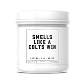 Smells Like A Colts Win Sports Candle - Scented Soy Wax Candle (8.0 Oz) 50-60 Hour Burn Time, Cotton Wick, Frosted White Glass Jar, (Vanilla)