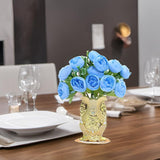 Fake Flowers In Vase,Mini Artificial Flower With Golden Ceramic Vase,Small Silk Roes Faux Flower Arrangements For Home Office Dining Table Centerpiece Coffee Table Decor (C Style,Blue-Bud)