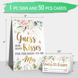 How Many Kisses Bridal Shower Party Game Kit(1 Standing Sign-50 Guessing Cards) Pink Floral Games And Favors For Guests, Bridal Shower Wedding Games Cards For Bride Groom Bachelorette Party Wedding Party Favor