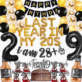 29Th Birthday Decorations Party Supplies For Men Last Year In My 20S Balloons I Am 28+1 Glitter Banner 29Th Birthday Foil Balloons Whiskey Balloon Cake Topper Cupcake Toppers