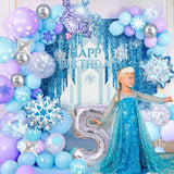 159Pcs Snowflake Birthday Party Decorations For Girls, Winter Balloon Arch Wonderland Backdrop Tablecloth 24'' Large Snowflake Balloon Sticker, Kids Princess Winter Birthday Party Decorations