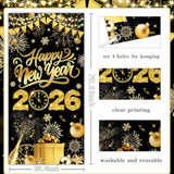 Black Gold New Year 2026 Door Cover Large NYE Front Door Banner Backdrop