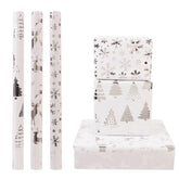 Christmas Wrapping Paper Roll,3 Rolls Silver Christmas Wrapping Paper,Silver Metallic Gift Wrap Paper,Xmas Tree Snowflake Elk Printed Assortment - Mini Roll 17 Inch X 118 Inch